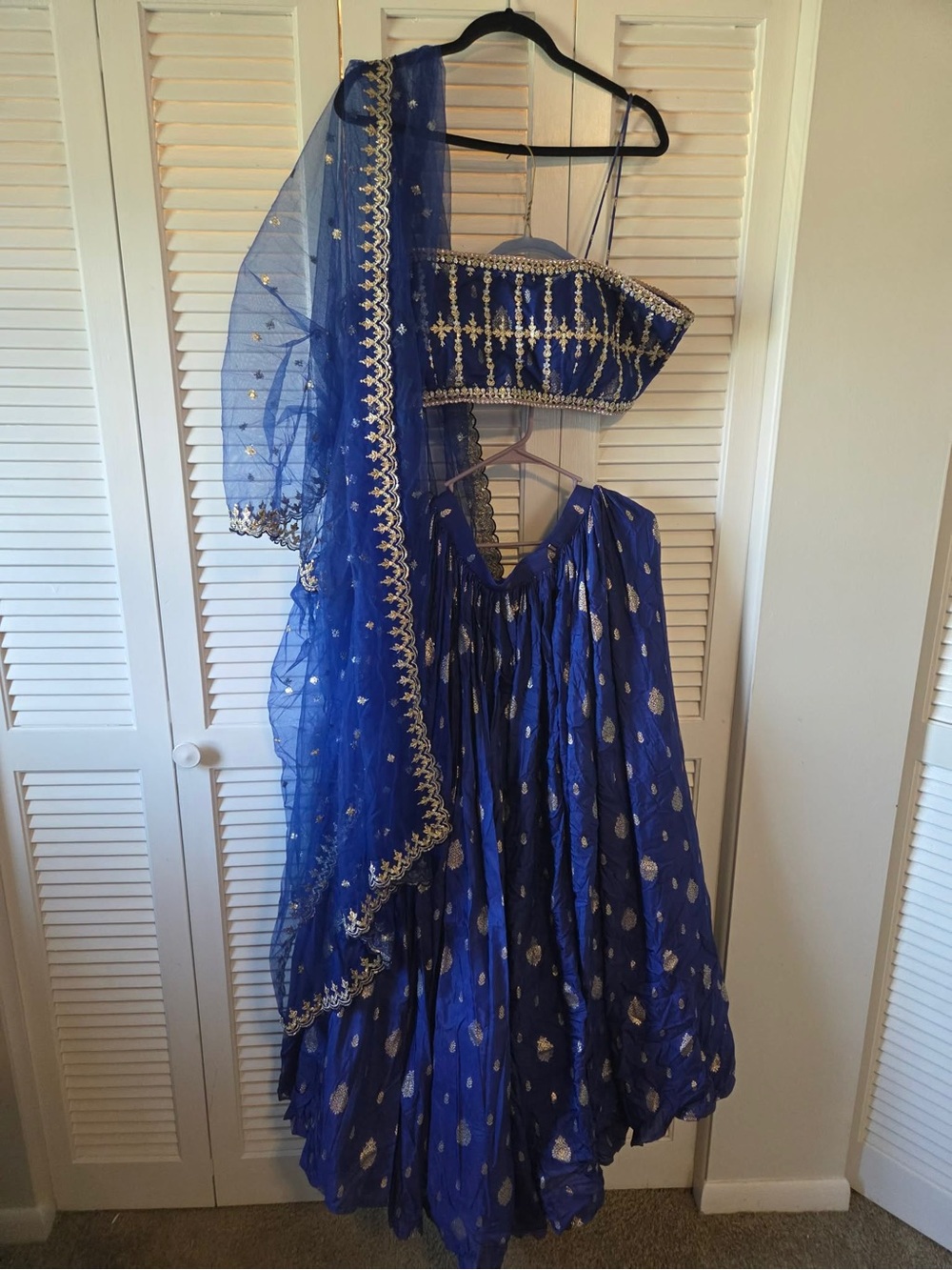 Royal Blue Embellished Lehenga Set with Gold Accents